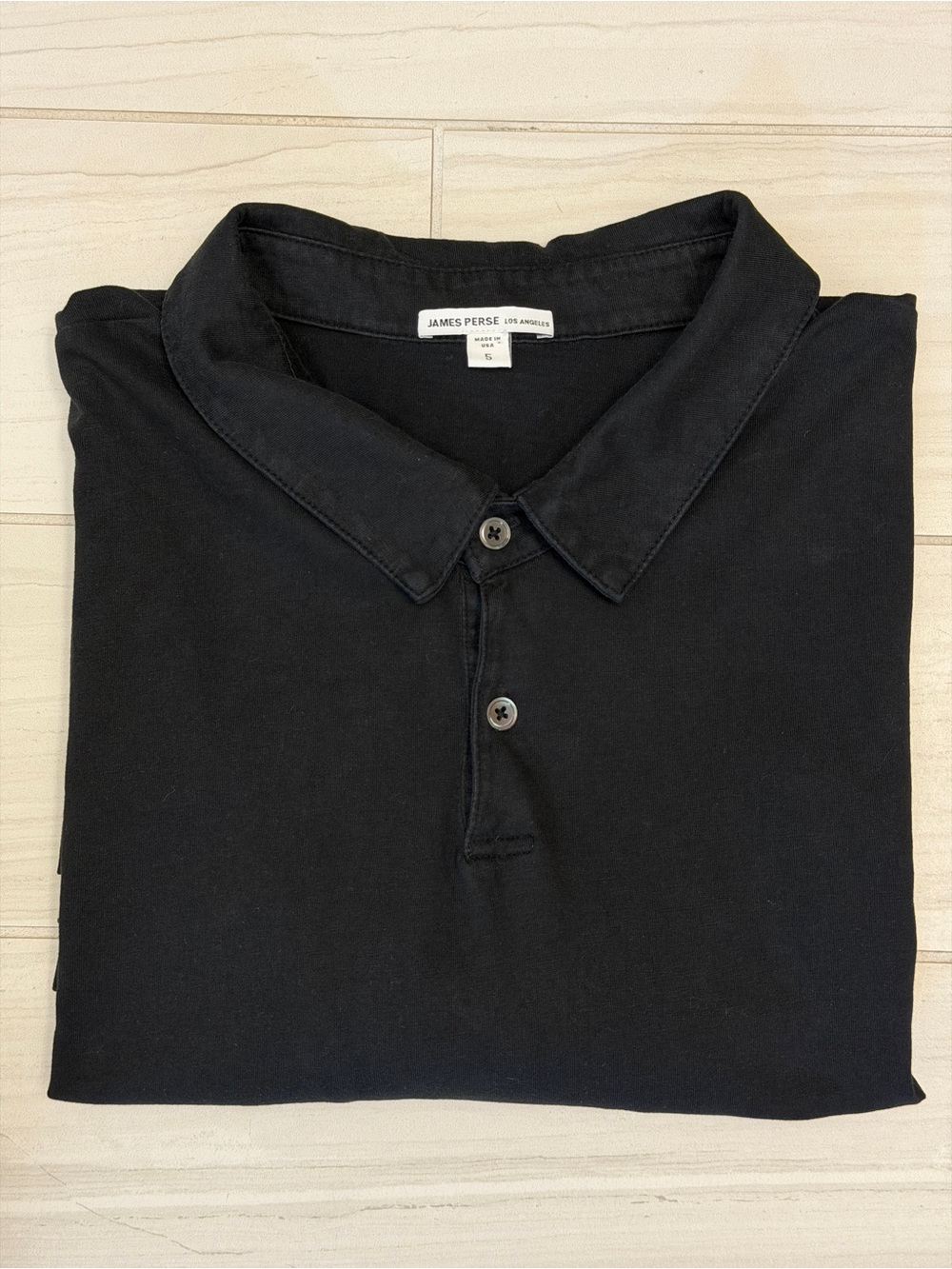 JAMES PERSE Los Angeles Sueded Cotton Jersey Polo Shirt Black Size 5 (XXL)